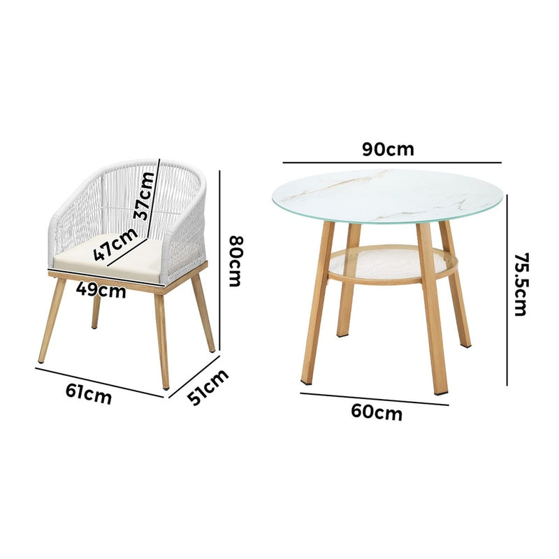 Livsip 3 Piece Outdoor Dining Set Table Lounge Chairs