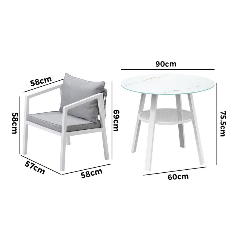 Livsip Outdoor Dining Setting Lounge Chair Bistro Set 3PCS White