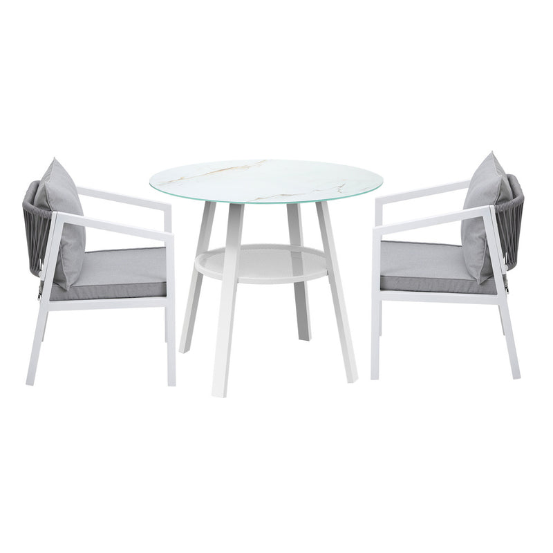 Livsip Outdoor Dining Setting Lounge Chair Bistro Set 3PCS White