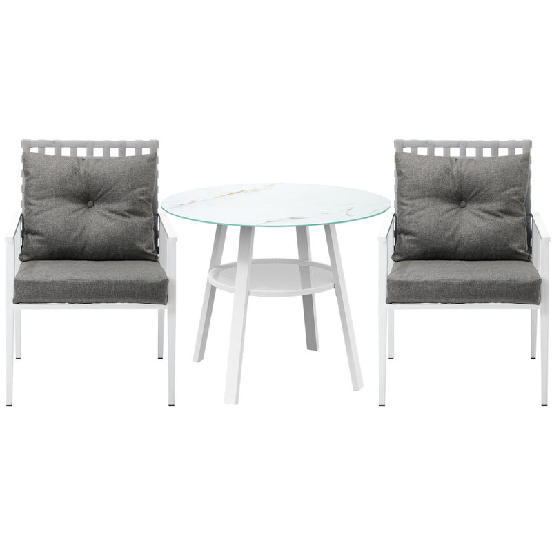 Livsip Outdoor Dining Set 3PCS Marble Table Rattan Chair