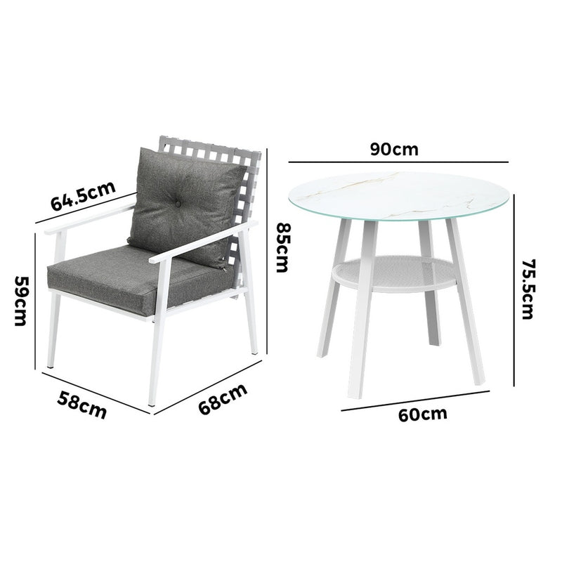 Livsip Outdoor Dining Set 3PCS Marble Table Rattan Chair