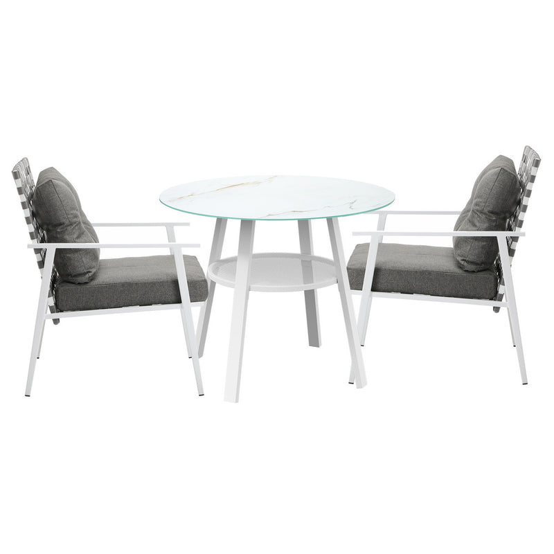 Livsip Outdoor Dining Set 3PCS Marble Table Rattan Chair