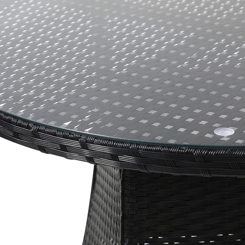 Livsip Outdoor Dining Table 90CM Glass Tabletop Black Rattan