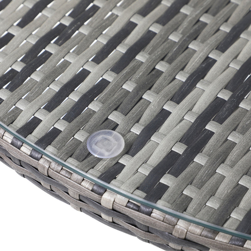 Livsip 90CM Outdoor Dining Table Glass Tabletop Grey Rattan