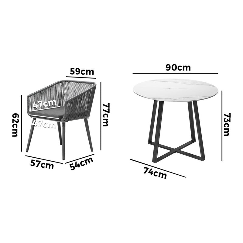 Livsip 3x Outdoor Dining Set Sintered Stone Table Bistro Set