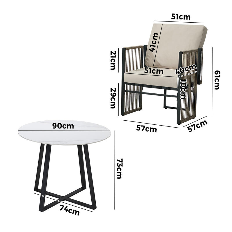 Livsip 3 Pieces Outdoor Dining Set Chair and Table