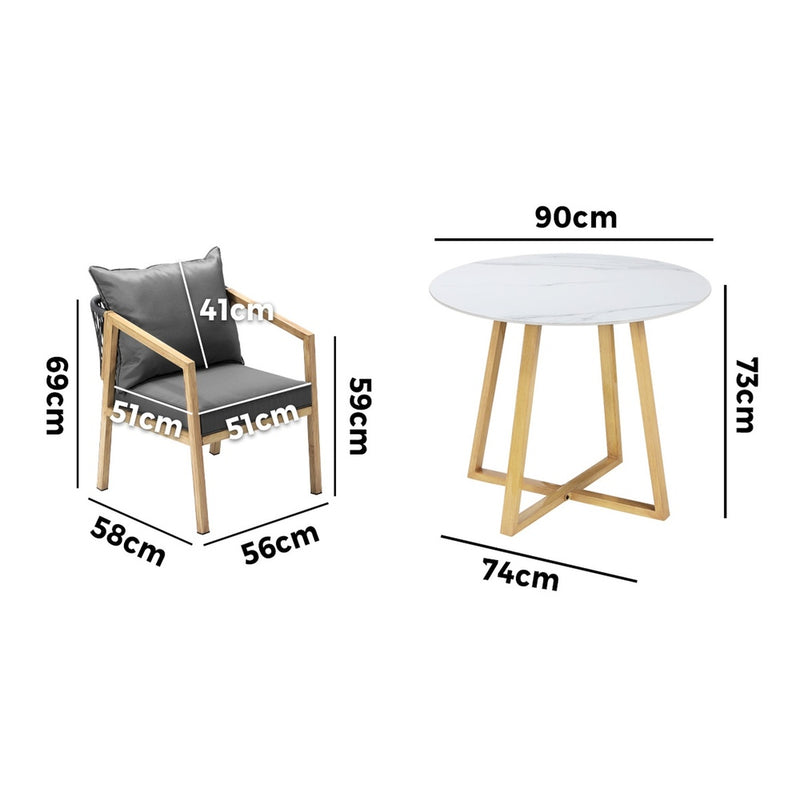 Livsip 3PCS Outdoor Dining Set 90cm Table&Lounge Chairs