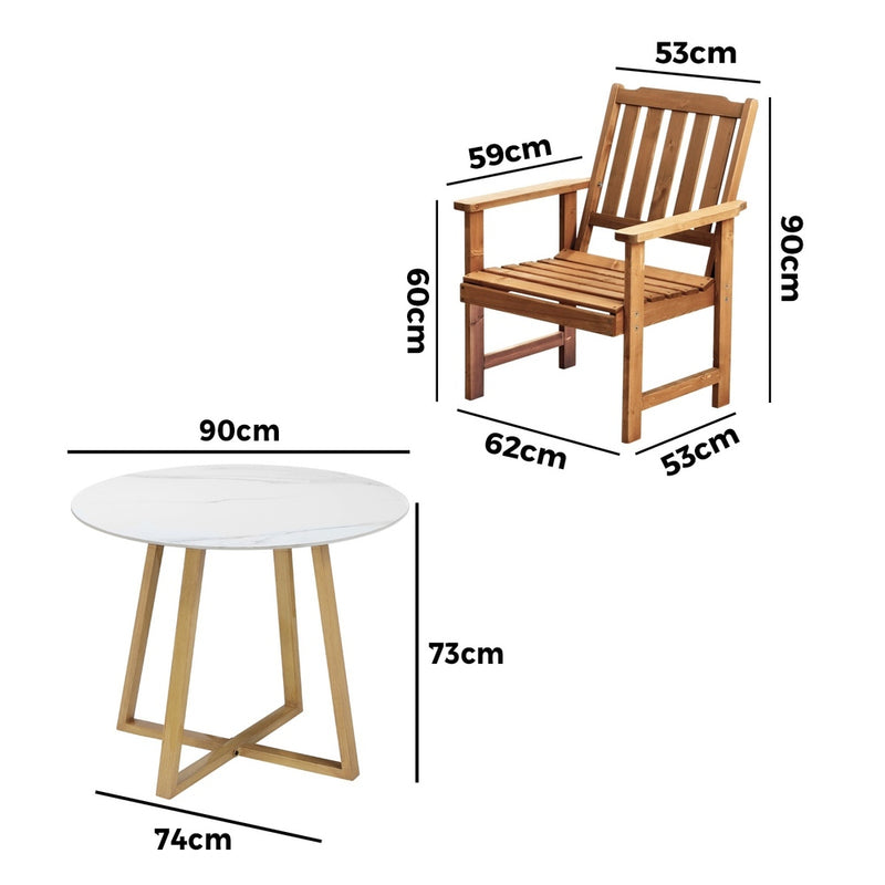 Livsip Outdoor Patio Set Solid Wood Chair&Table 3PC