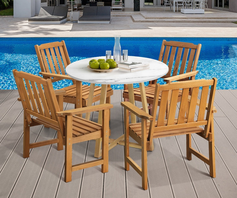 Livsip Outdoor Patio Set Solid Wood Chair&Table 5PC