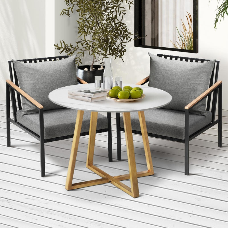 Livsip 3PCS Outdoor Dining Set Sintered Stone Table&Sofa Chairs