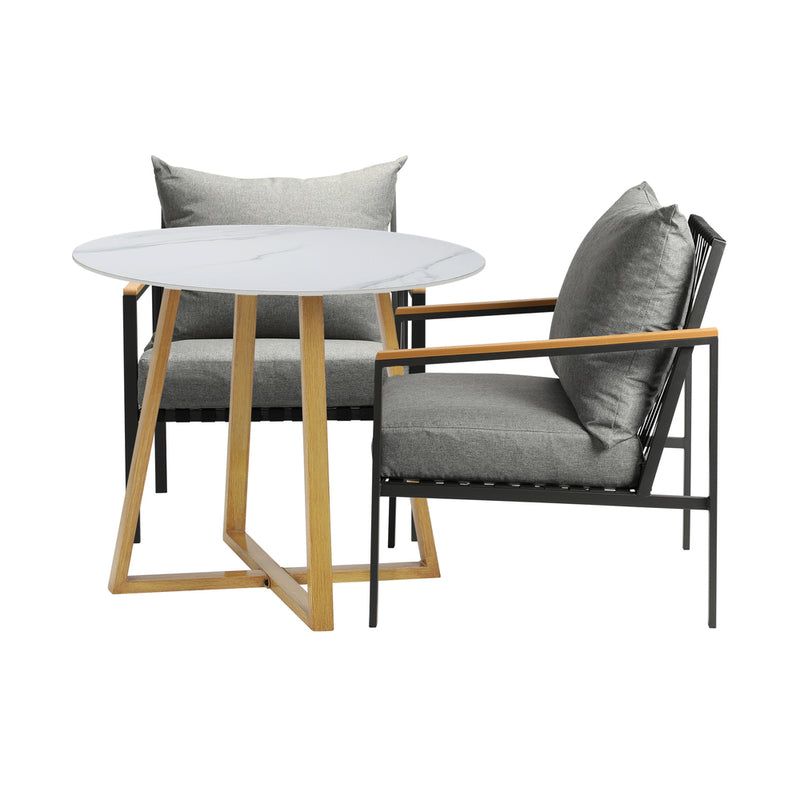 Livsip 3PCS Outdoor Dining Set Sintered Stone Table&Sofa Chairs