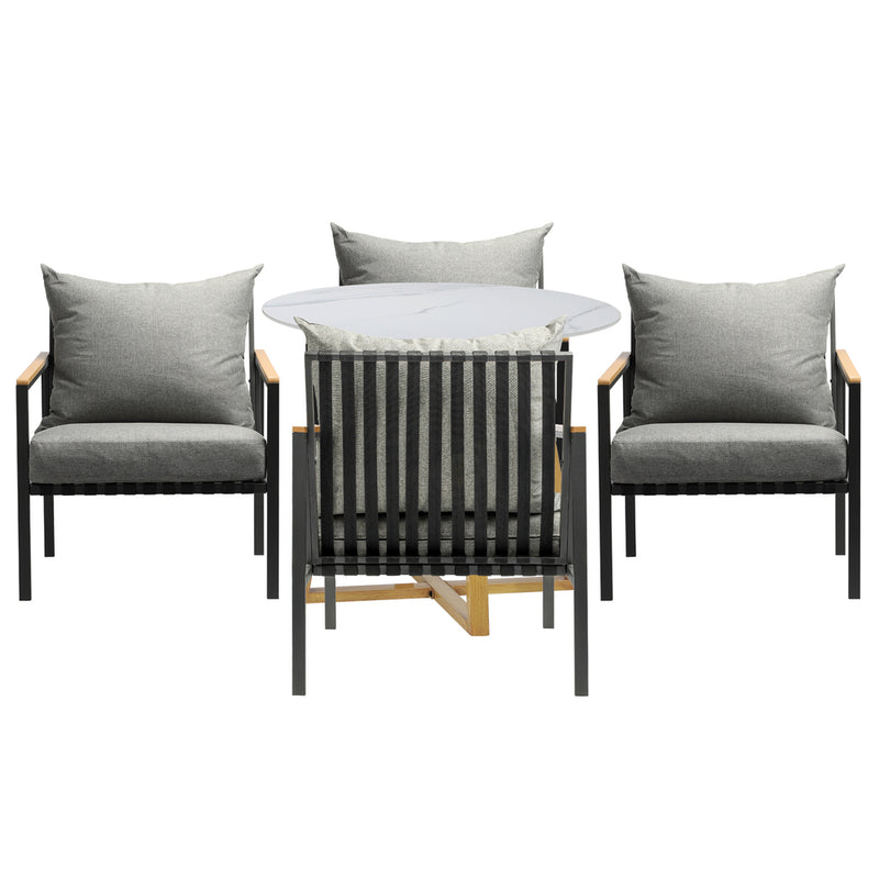 Livsip 5PCS Outdoor Dining Set Sintered Stone Table&Sofa Chairs