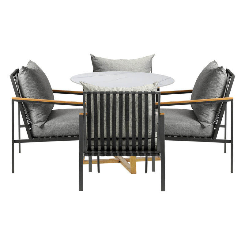 Livsip 5PCS Outdoor Dining Set Sintered Stone Table&Sofa Chairs