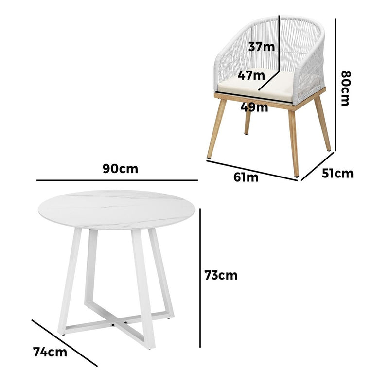 Livsip 3PCS Outdoor Dining Set Table&Chairs Bistro Set