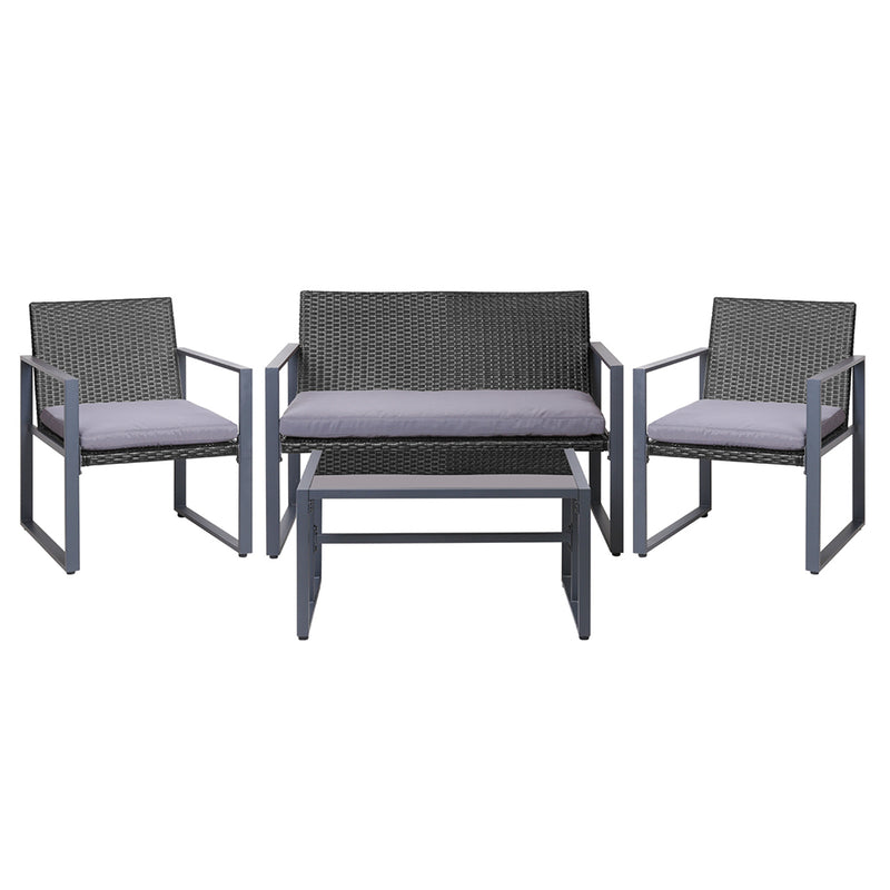 Gardeon 4 PCS Outdoor Sofa Set Rattan Furniture with Storage Cover Chairs Black