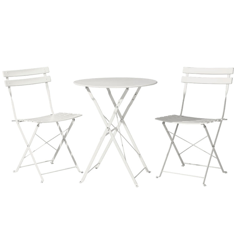 Gardeon 3PC Outdoor Bistro Set Steel Table and Chairs Patio Furniture White