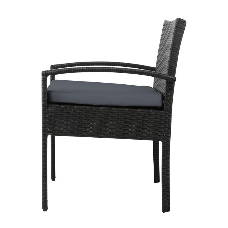 Gardeon 3PC Patio Furniture Bistro Set Wicker Outdoor Lounge Setting Black