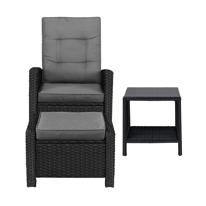 Livsip Recliner Chairs & Table Patio Set of 3 Black
