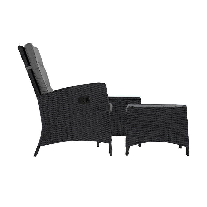 Livsip Recliner Chairs & Table Patio Set of 3 Black