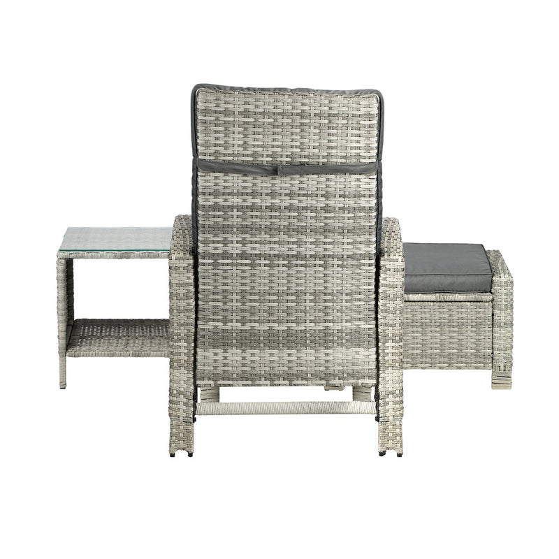 Livsip Recliner Wicker Sun Lounge Set 3PC Grey