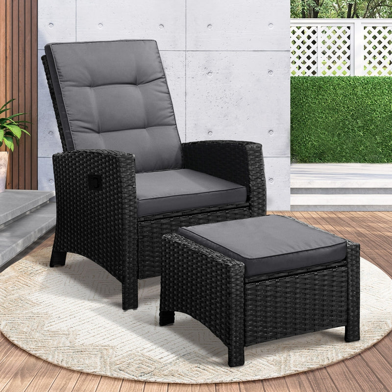 Livsip Outdoor Recliner Chairs Wicker Sun Lounge Black