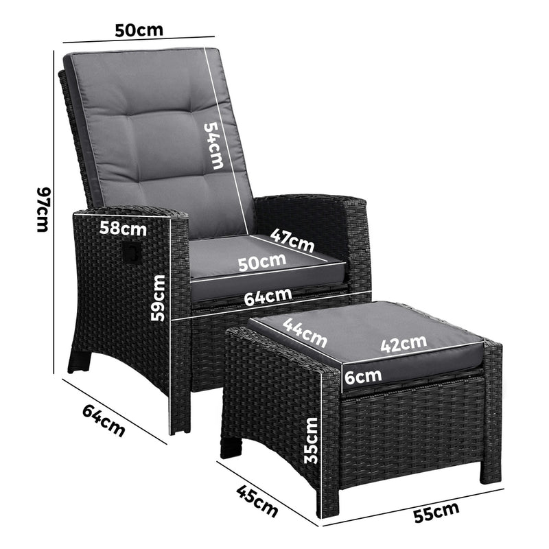 Livsip Recliner Chairs Wicker Sun Lounge 2X Black