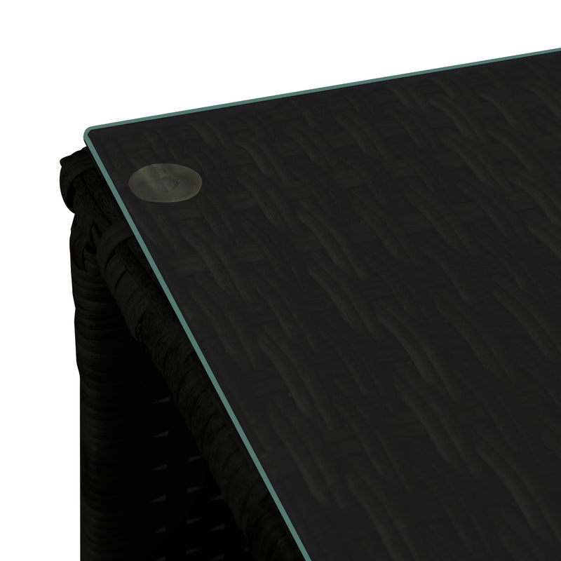 Livsip Rattan Side Table Glass Tabletop Black