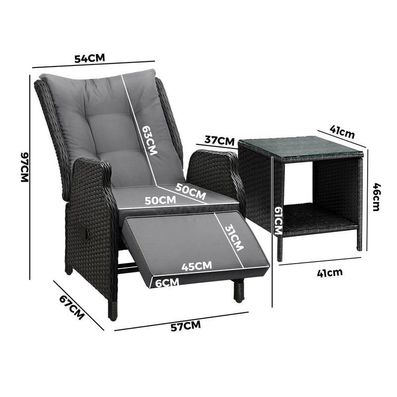 Livsip Outoodr Recliner Chair & Table Sun Lounge 2PCS