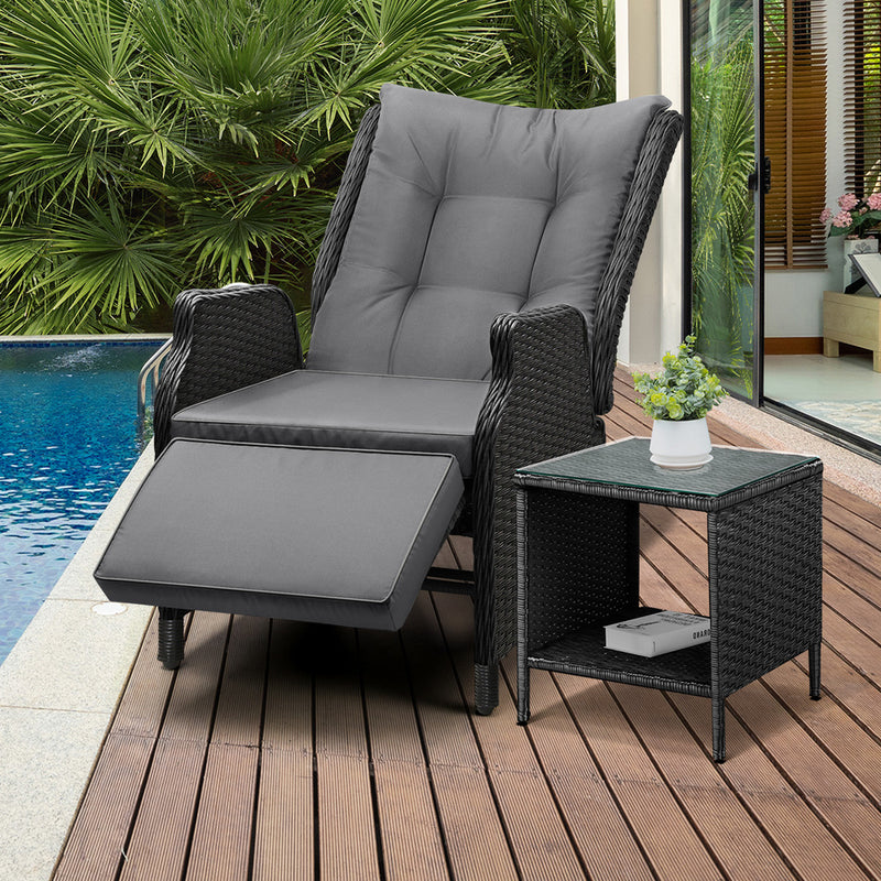 Livsip Outoodr Recliner Chair & Table Sun Lounge 2PCS