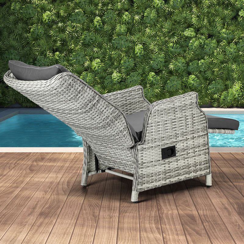 Livsip Outoodr Recliner Lounge & Table Set Wicker Grey