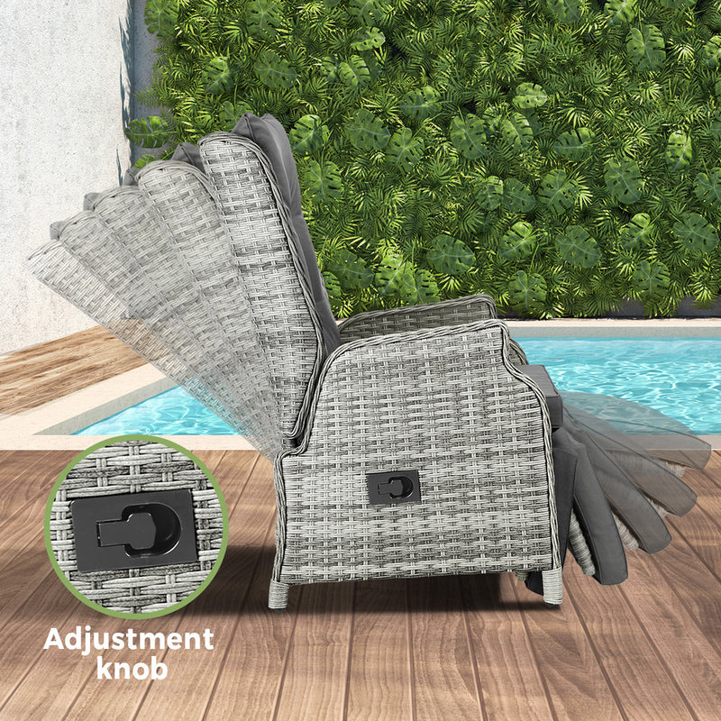 Livsip Outoodr Recliner Lounge & Table Set Wicker Grey