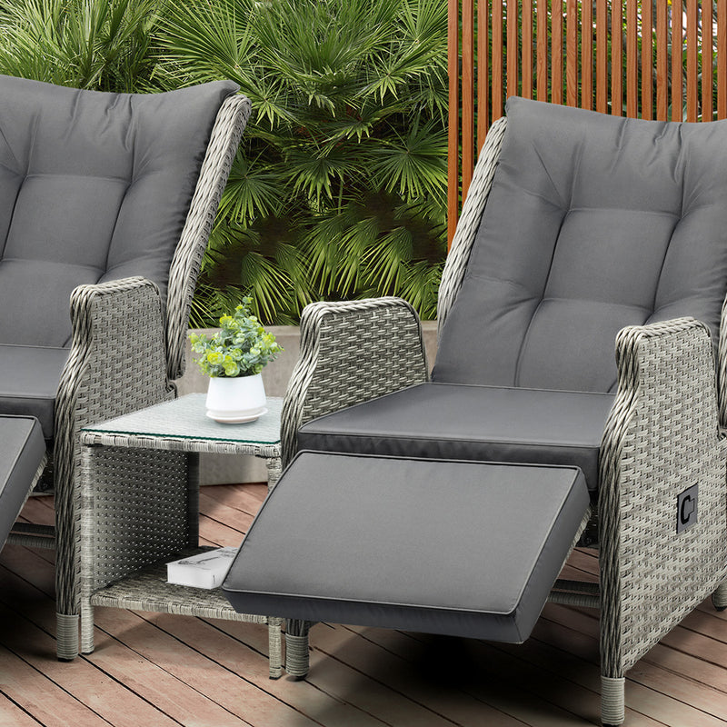 Livsip Outoodr Recliner Lounge & Table Set Wicker Grey