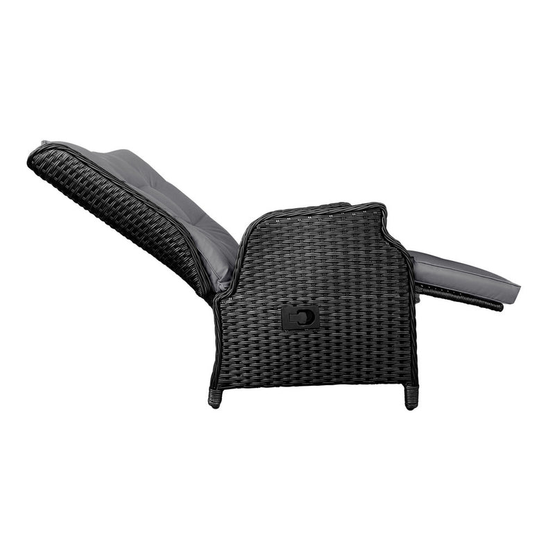 Livsip Sun Lounge Outdoor Recliner&Table Set of 3 Black