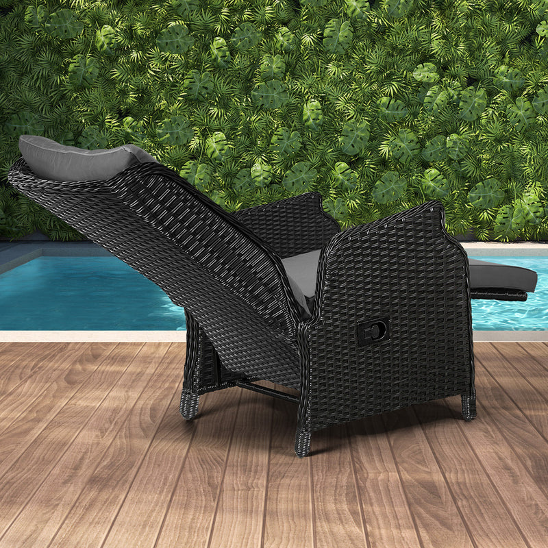 Livsip Sun Lounge Outdoor Recliner&Table Set of 3 Black