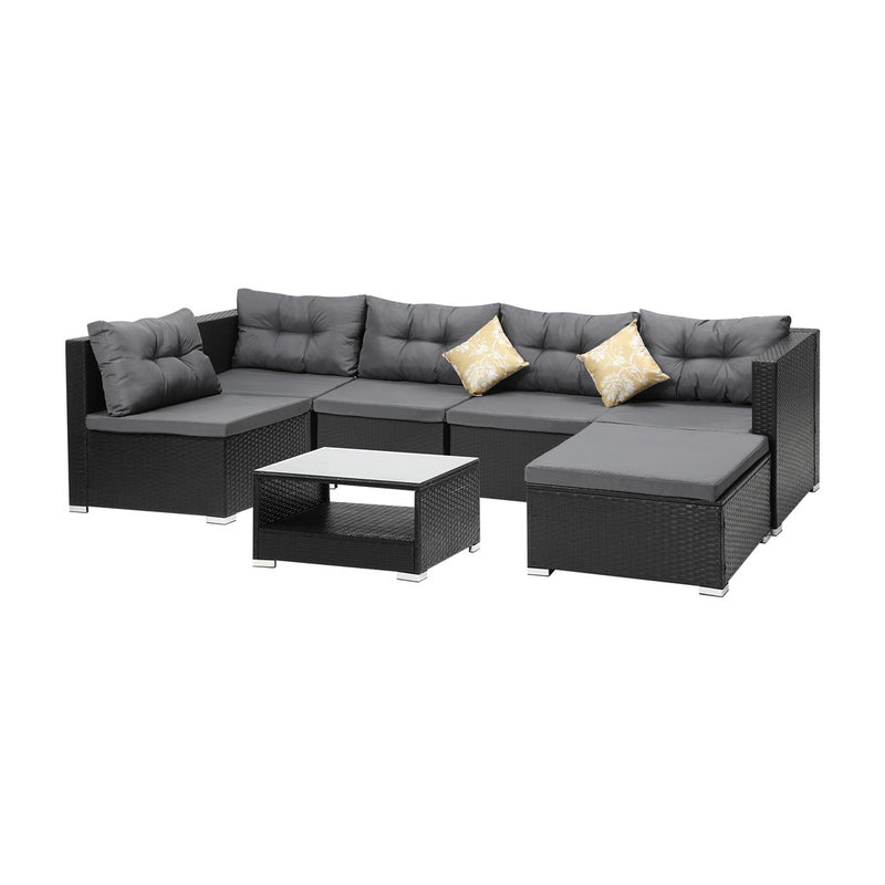 Livsip Outdoor Lounge Setting 7pc Wicker Sofa Set Rattan