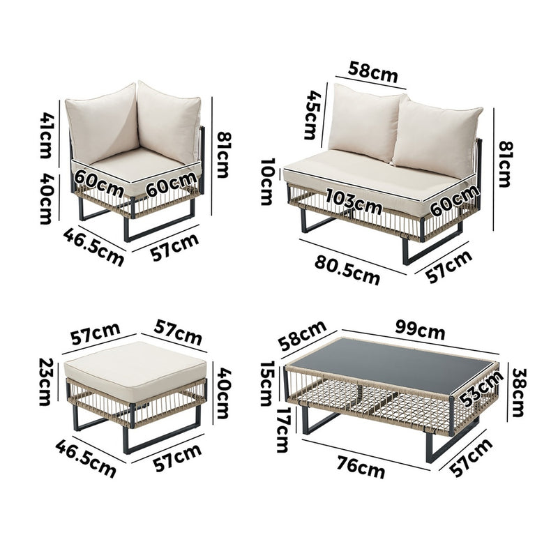 Livsip 9 Piece Outdoor Sofa Set Table Chairs Patio Furniture