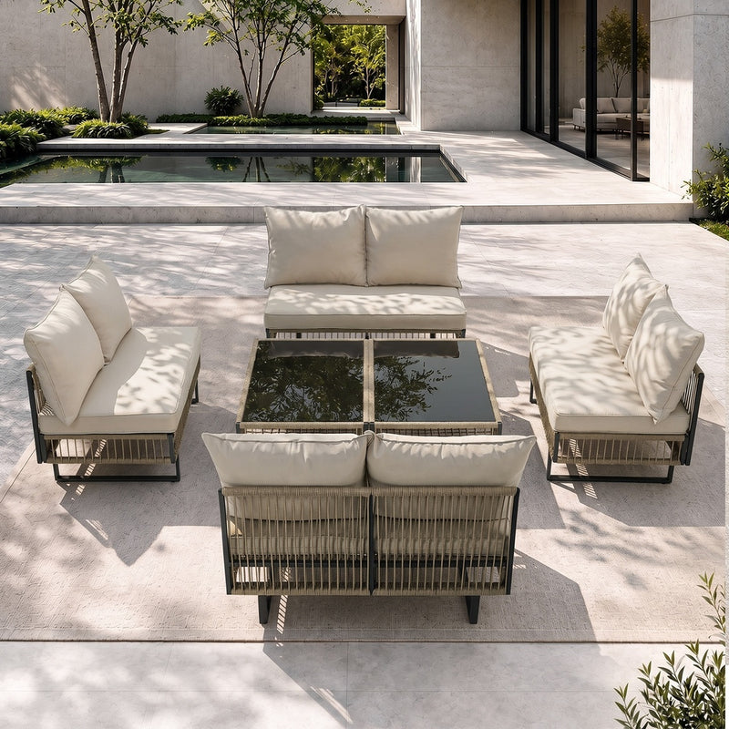 Livsip 8 Seater Outdoor Sofa Set with Table Patio Furniture