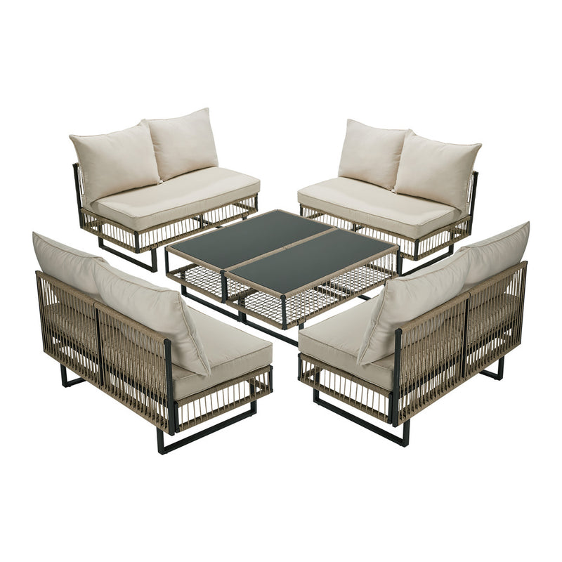 Livsip 8 Seater Outdoor Sofa Set with Table Patio Furniture