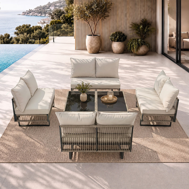 Livsip 8 Seater Outdoor Sofa Set with Table Patio Furniture