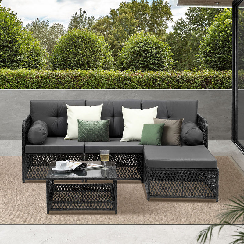 Livsip Outdoor Sofa Set 4 Seater Wicker Corner Modular Setting