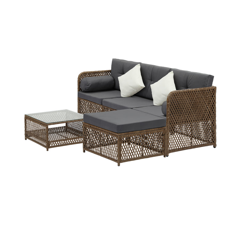 Livsip Outdoor Furniture Lounge Setting 4 Seater Wicker Sofa Set