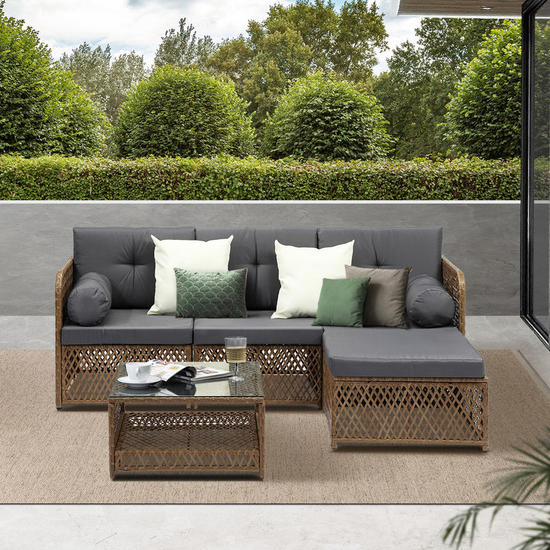 Livsip Outdoor Furniture Lounge Setting 4 Seater Wicker Sofa Set