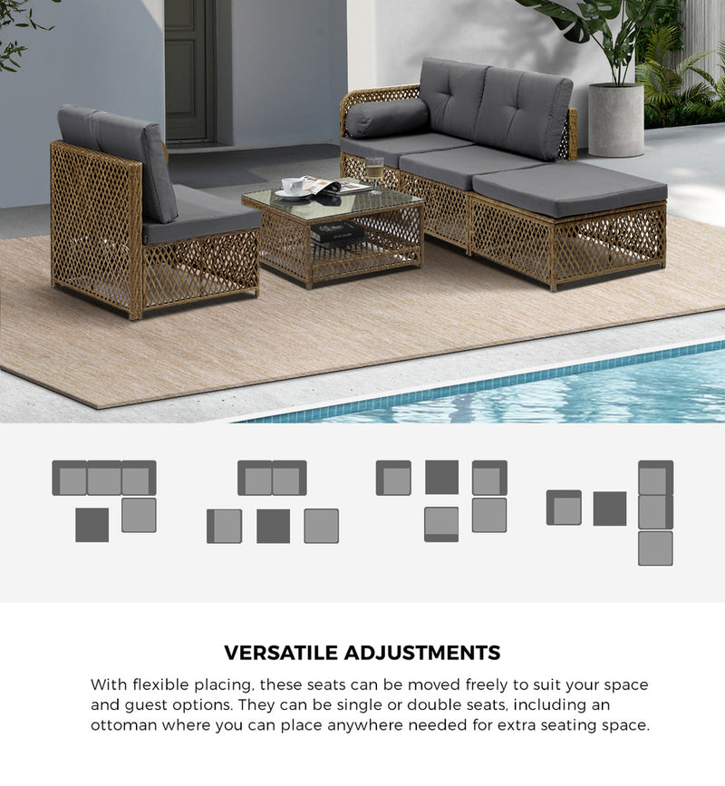 Livsip Outdoor Furniture Lounge Setting 4 Seater Wicker Sofa Set