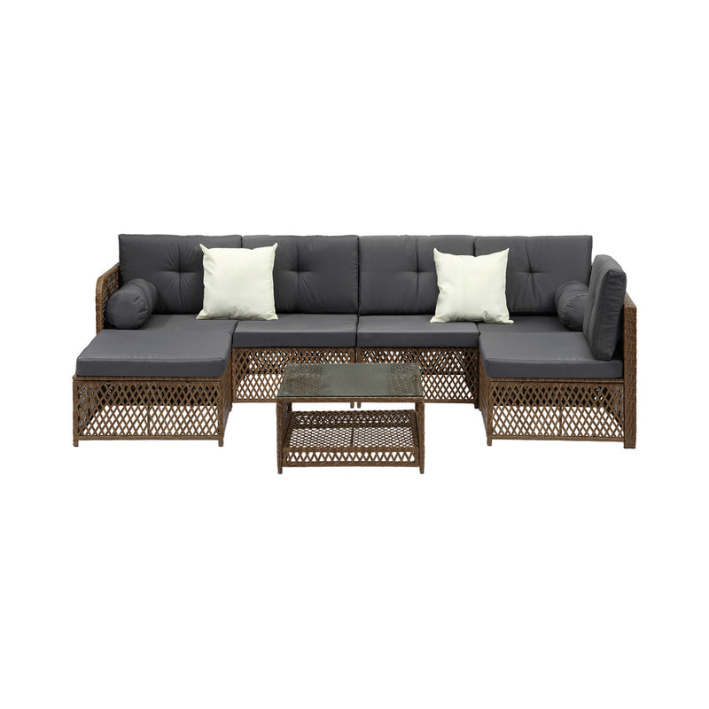 Livsip Outdoor Furniture Lounge Setting 6 Seater Wicker Sofa Set