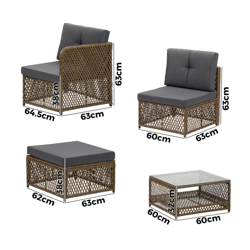 Livsip Outdoor Furniture Lounge Setting 6 Seater Wicker Sofa Set