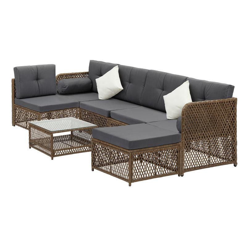 Livsip Outdoor Furniture Lounge Setting 6 Seater Wicker Sofa Set