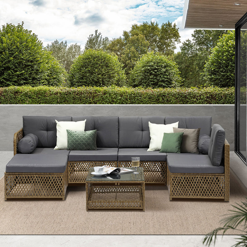 Livsip Outdoor Furniture Lounge Setting 6 Seater Wicker Sofa Set