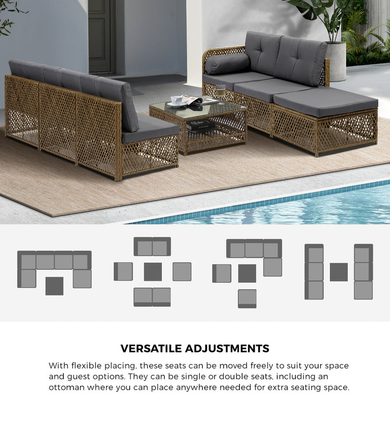 Livsip Outdoor Furniture Lounge Setting 6 Seater Wicker Sofa Set