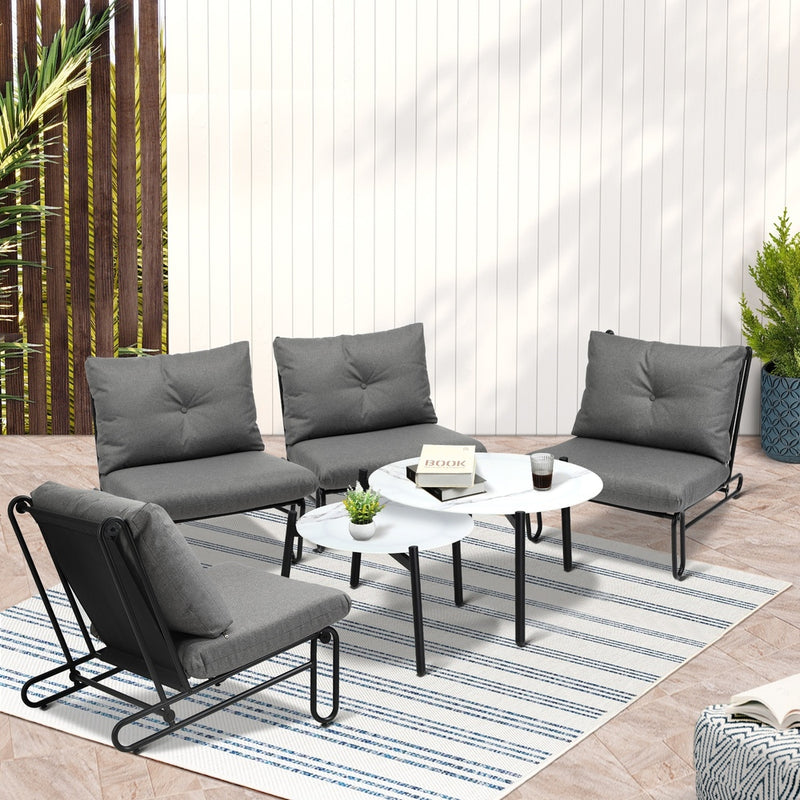 Livsip 6PCS Outdoor Sofa Set 2-in-1 Coffee Table with Chairs Grey