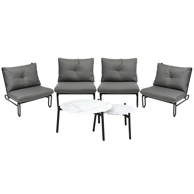 Livsip 6PCS Outdoor Sofa Set 2-in-1 Coffee Table with Chairs Grey